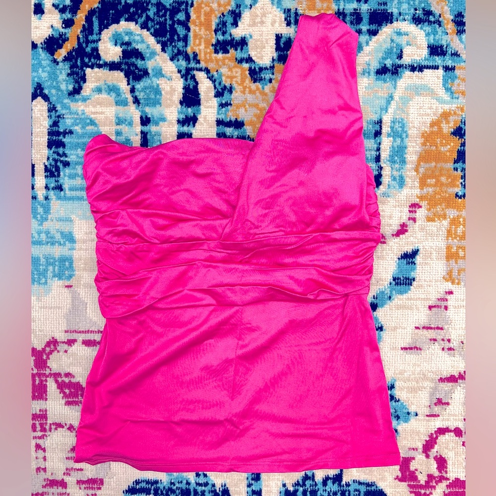 Marciano Hot Pink One Shoulder, Ruched Middle Top- size Medium